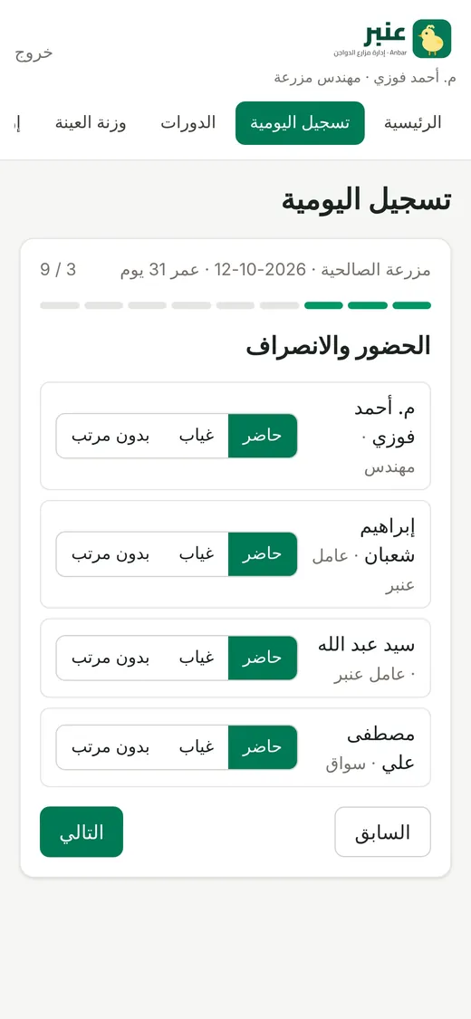حضور العمال في اليومية